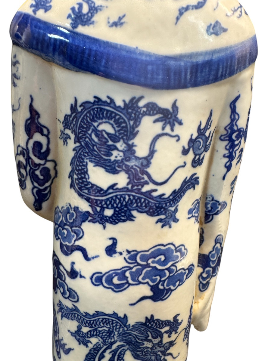 Emperor And Empress Of China In Blue And White Porcelain-photo-3