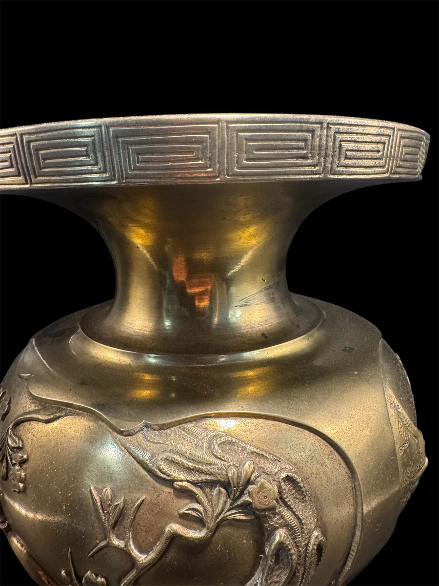Usubata Vase In Gilt Bronze Japan-photo-3