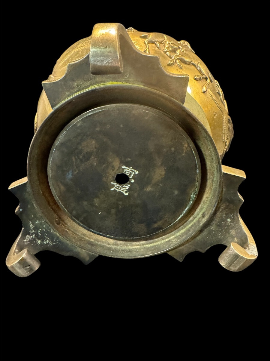 Usubata Vase In Gilt Bronze Japan-photo-4