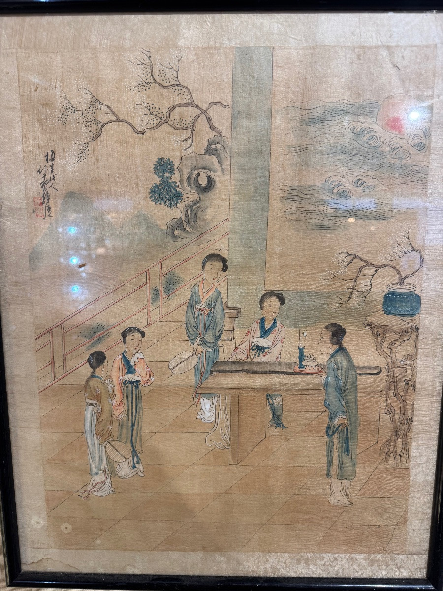 Paire de peinture Chinoise sur soie-photo-3