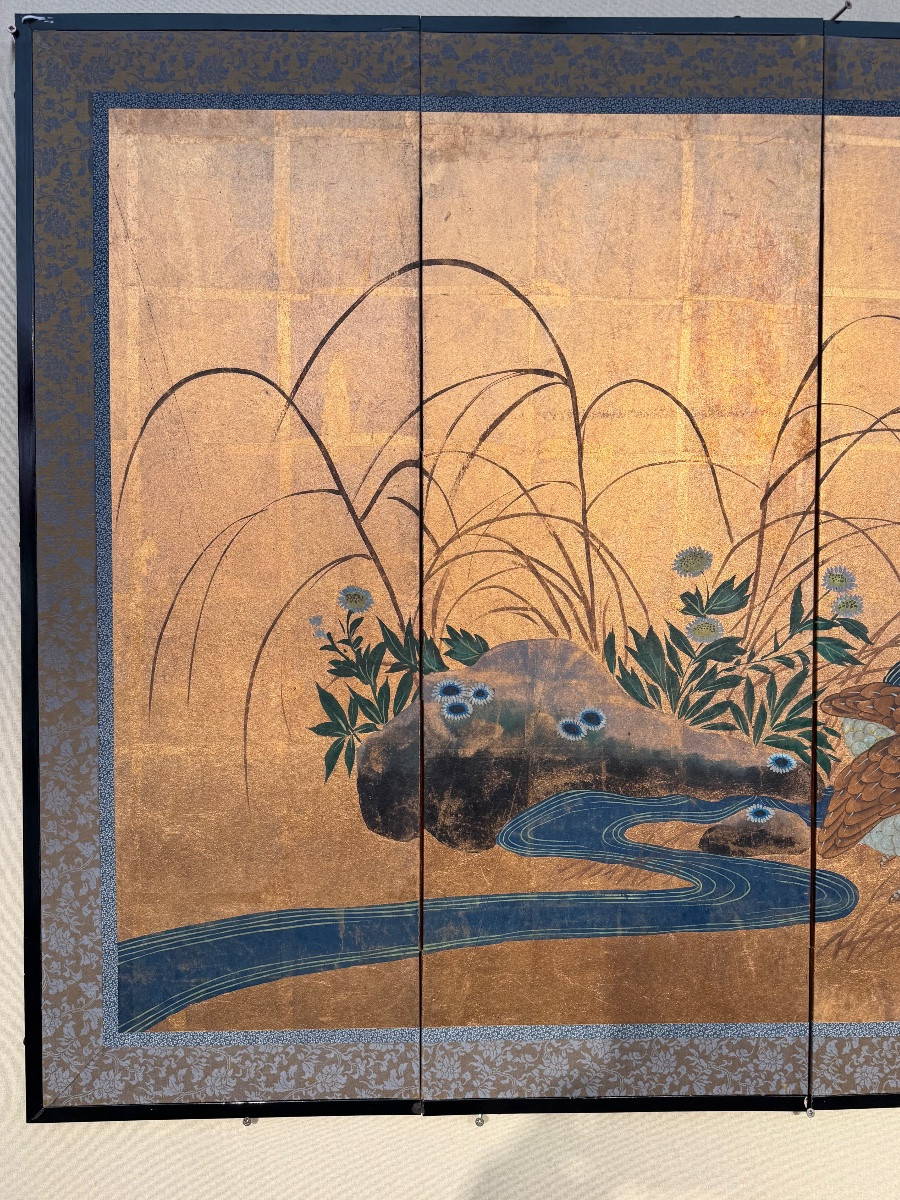 Six-panel Japanese Byobu Folding Screen With Gold Leaf-photo-4