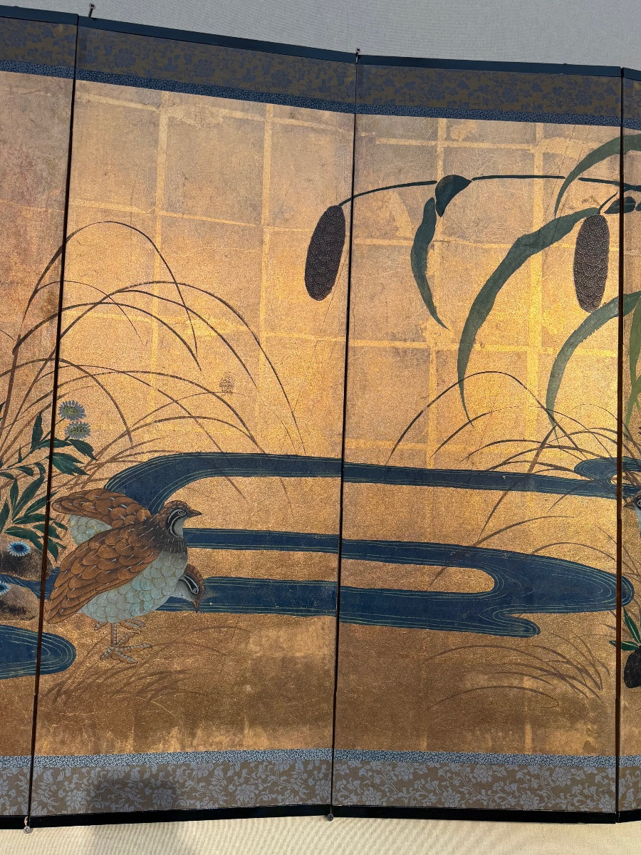 Six-panel Japanese Byobu Folding Screen With Gold Leaf-photo-5