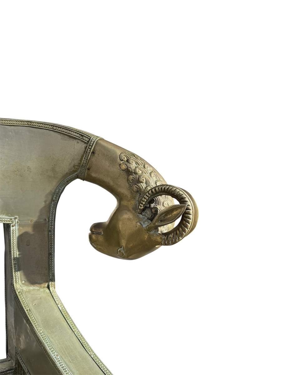 Pair Of Anglo-indian Silver-plated Metal Armchairs With Ram's Heads – 20th Century-photo-2