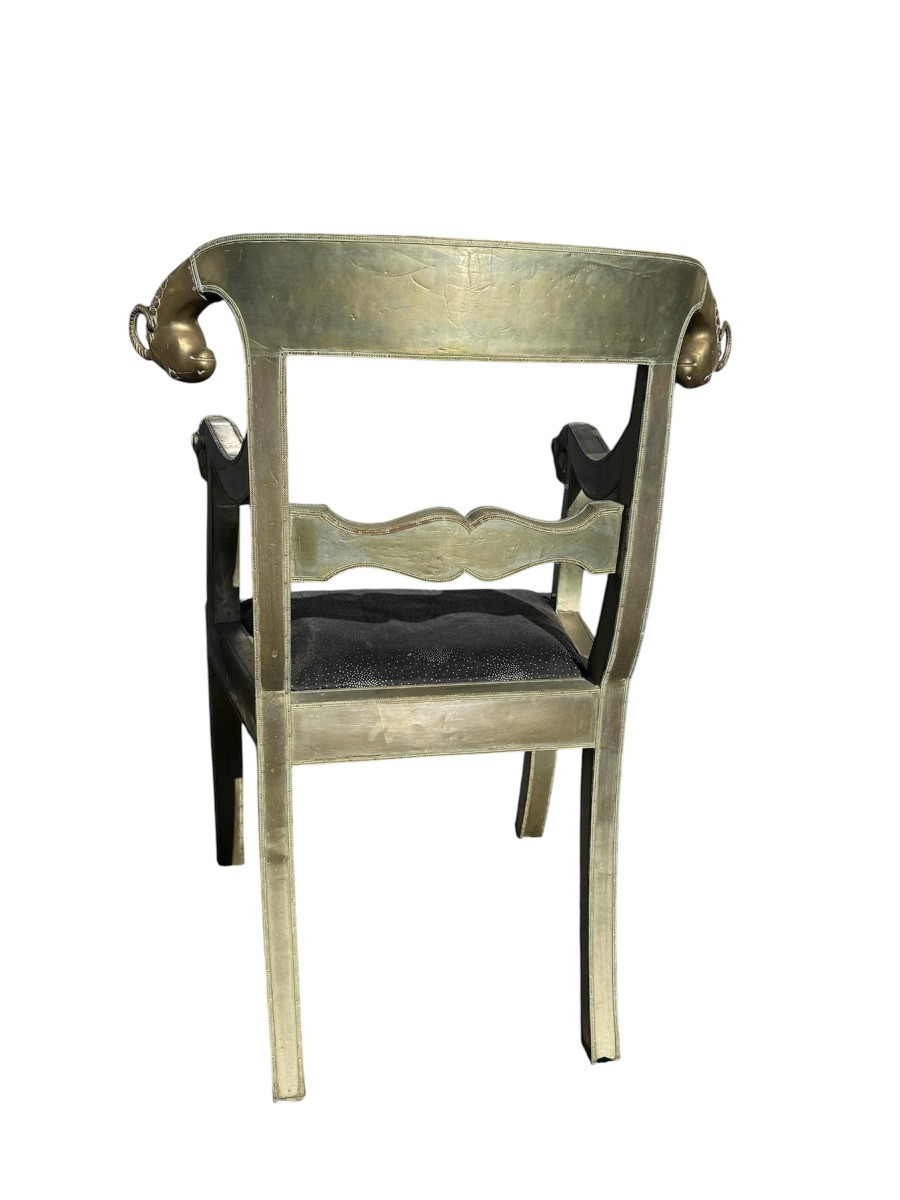 Pair Of Anglo-indian Silver-plated Metal Armchairs With Ram's Heads – 20th Century-photo-5