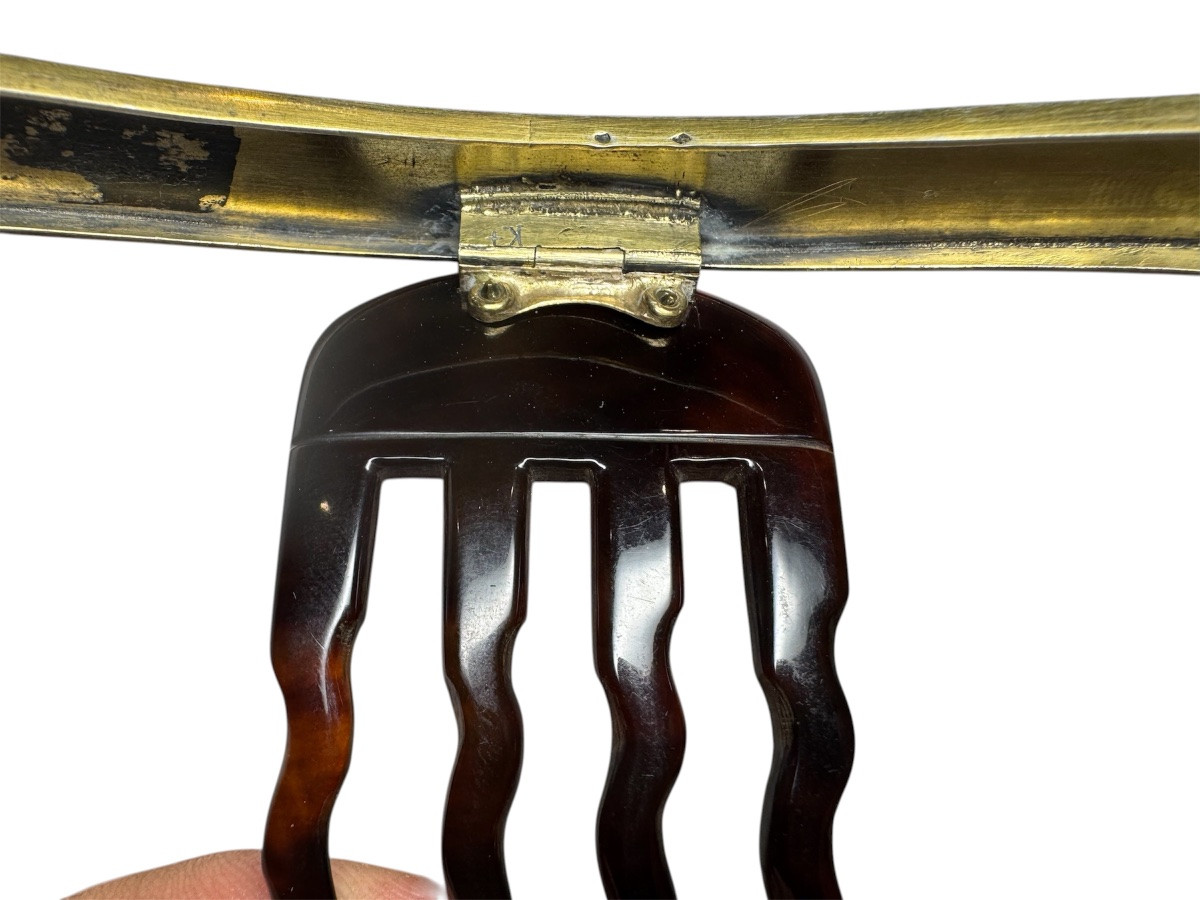 Peigne de coiffure Napoléon III en écaille et vermeil – frise grecque – XIXe siècle-photo-4