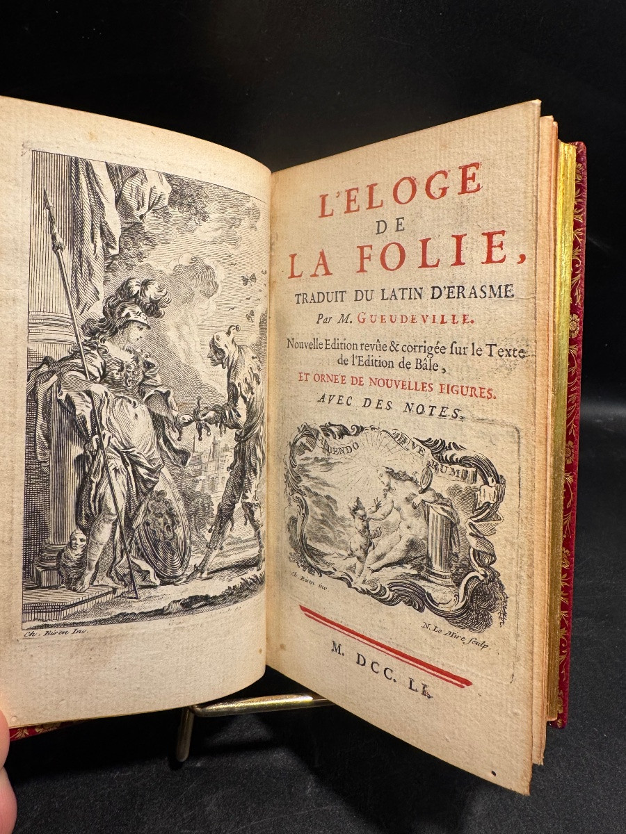 Érasme – L’Éloge de la Folie – 1751 – Reliure plein cuir d’époque – Illustré-photo-3