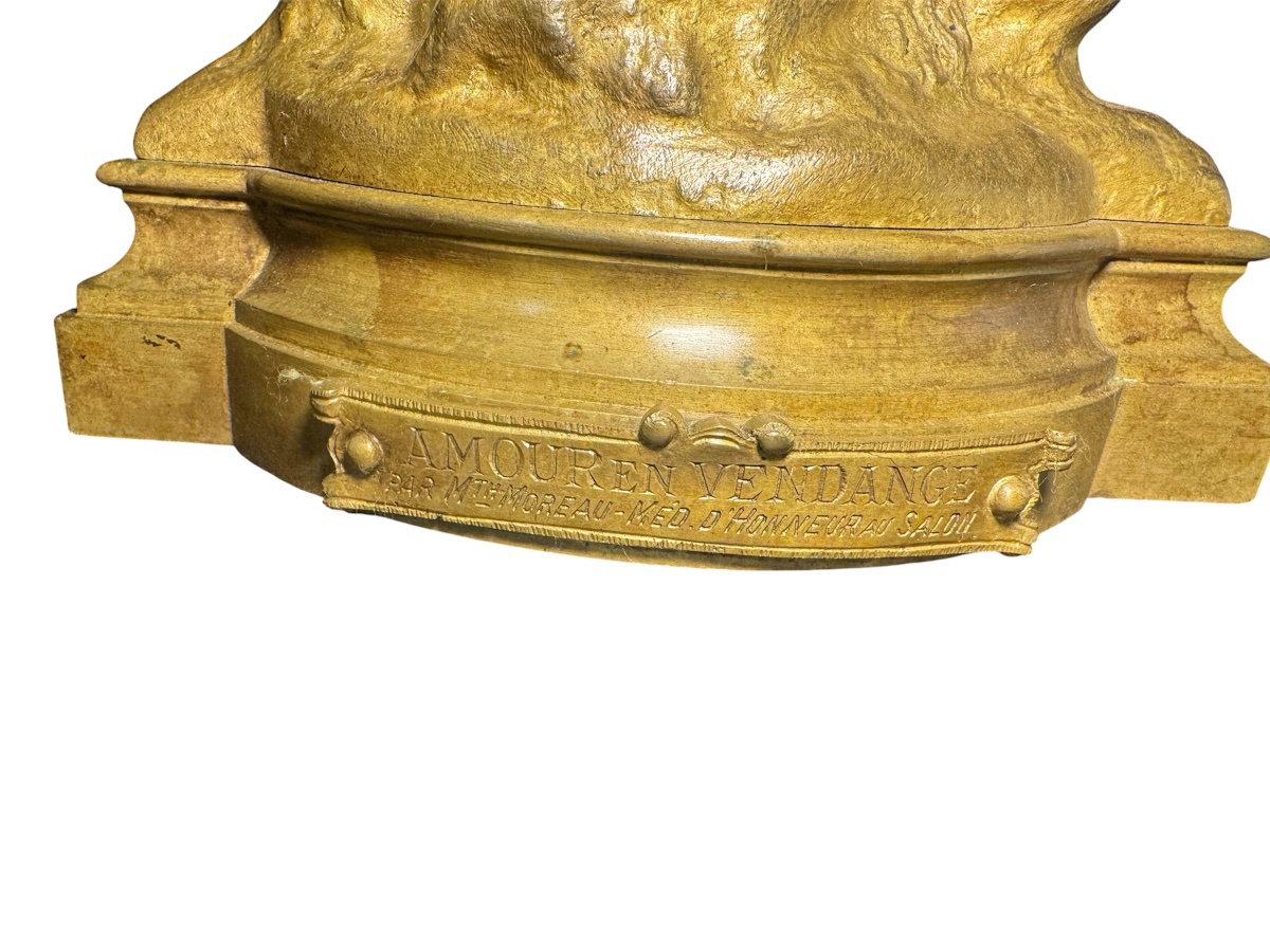 Mathurin Moreau – “amour En Vendange” – Large Gilded Bronze – 56 Cm-photo-3