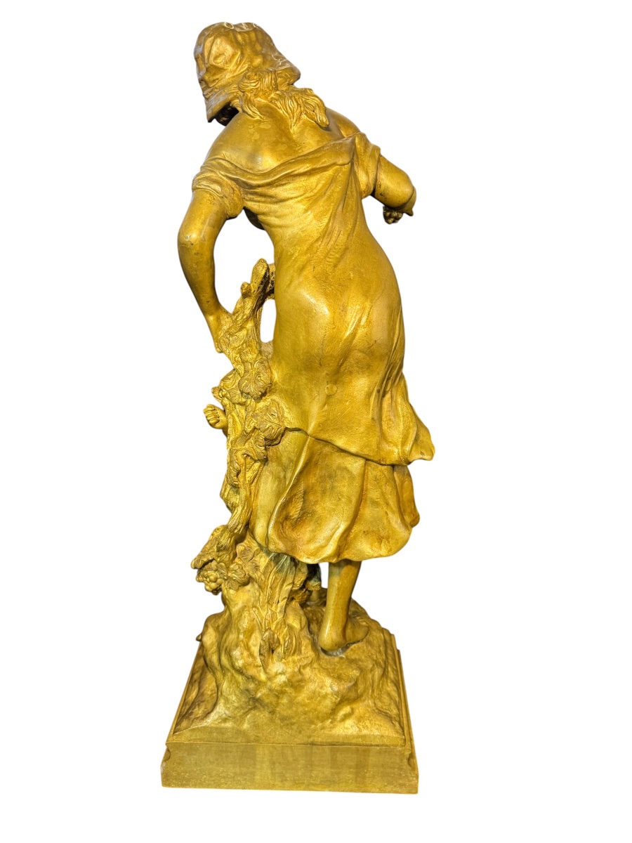 Mathurin Moreau – “amour En Vendange” – Large Gilded Bronze – 56 Cm-photo-4