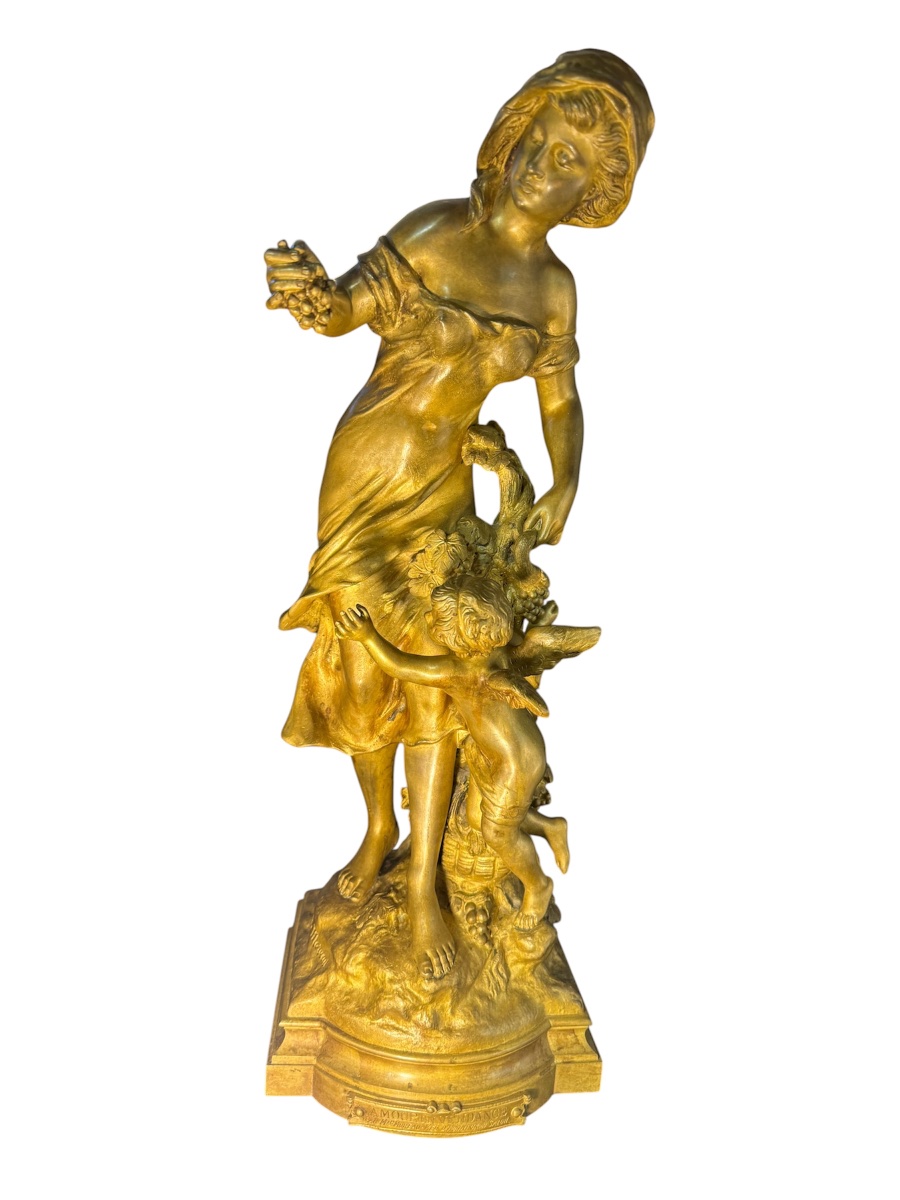 Mathurin Moreau – “amour En Vendange” – Large Gilded Bronze – 56 Cm