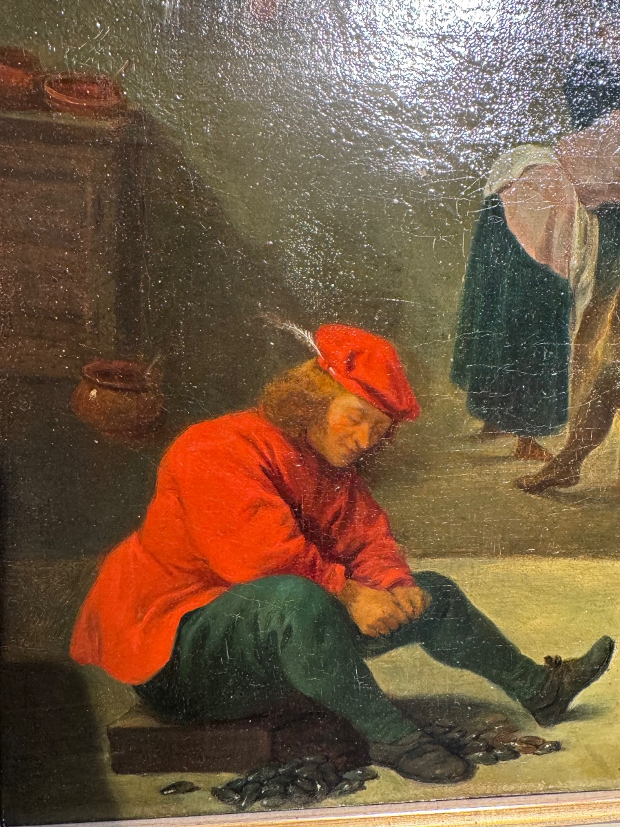 École flamande XIXe – La Cuisine, d’après David Teniers le Jeune-photo-2