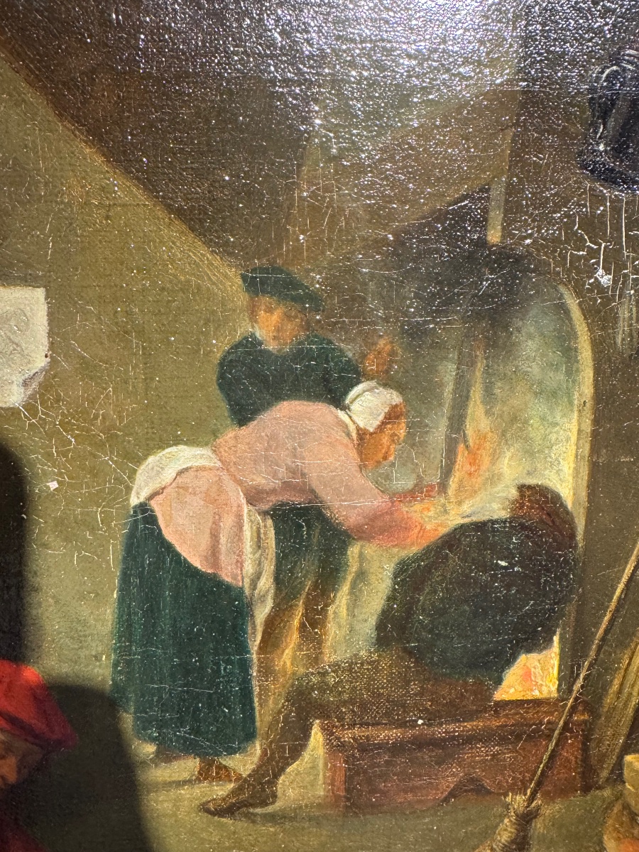 École flamande XIXe – La Cuisine, d’après David Teniers le Jeune-photo-4