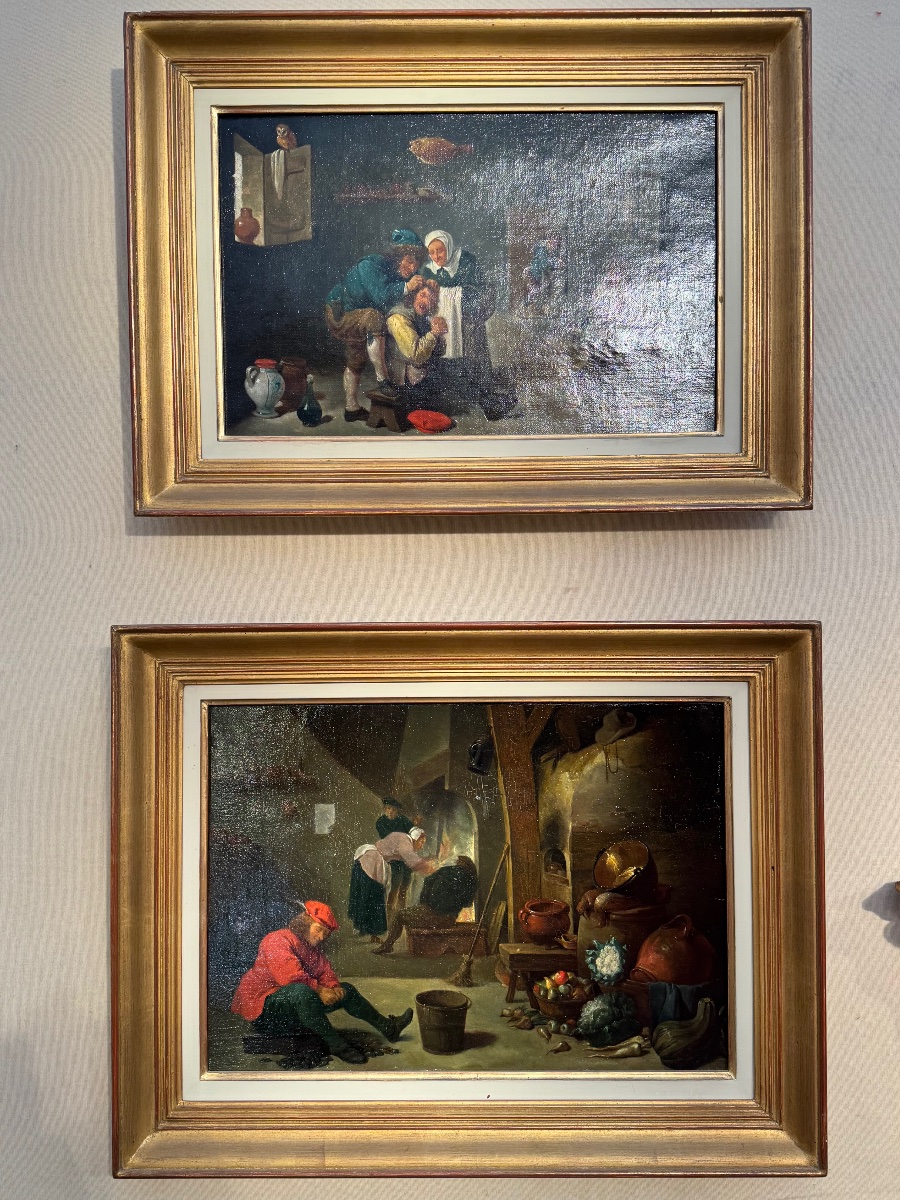 École flamande XIXe – La Cuisine, d’après David Teniers le Jeune-photo-4