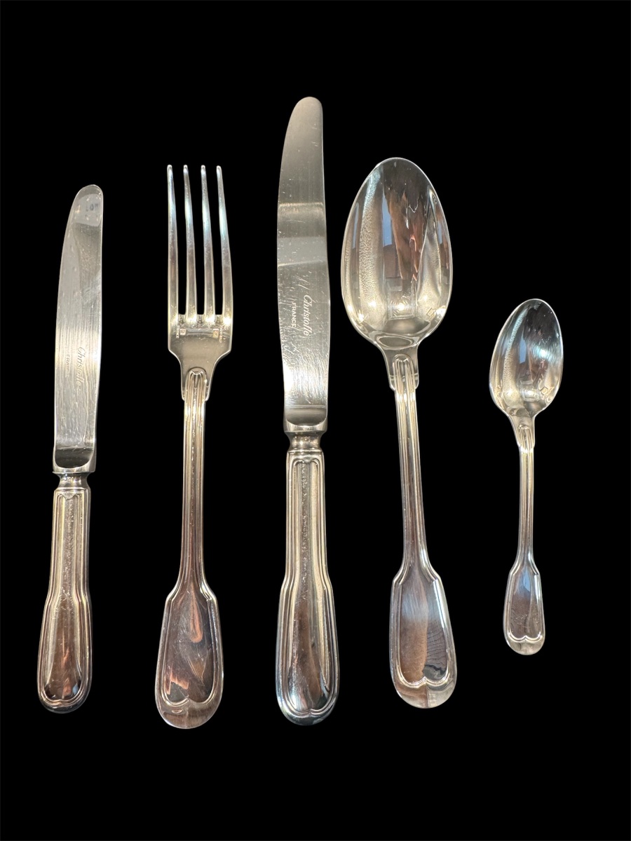 Christofle – Large Chinon-style Dinner Set – 86 Pieces In Silver-plated Metal-photo-3