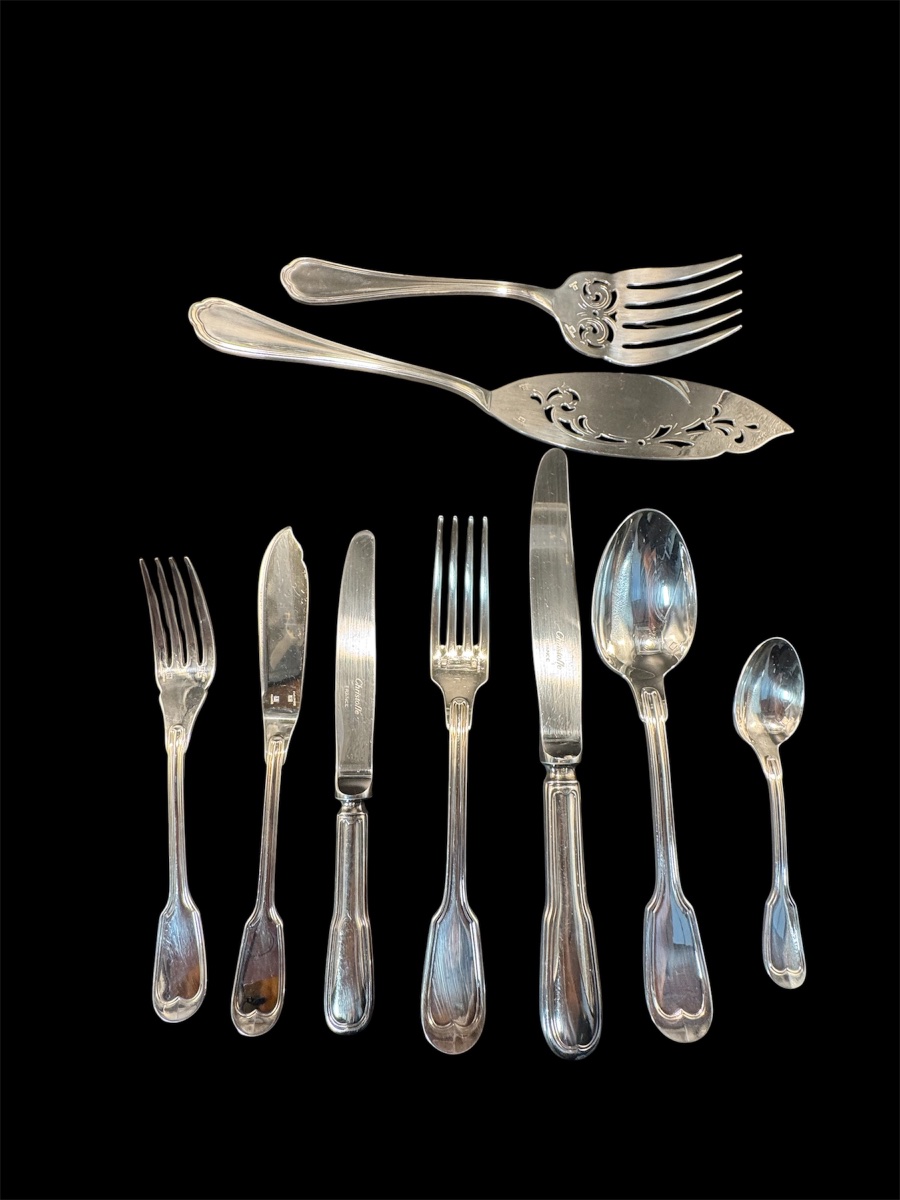 Christofle – Large Chinon-style Dinner Set – 86 Pieces In Silver-plated Metal