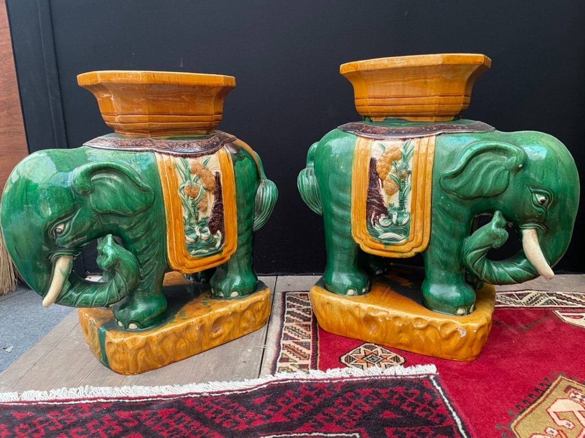 Pair Of Enamelled Stoneware Saddles Representing Elephants-photo-2