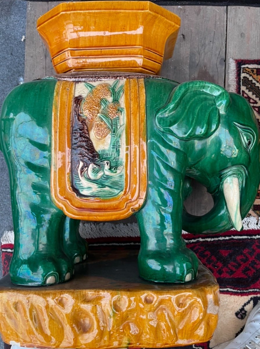 Pair Of Enamelled Stoneware Saddles Representing Elephants-photo-3