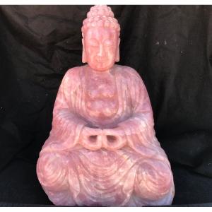 Grand Budda En Médiation En Quartz Rose