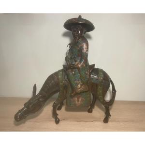 Toba The Poet Riding A Mule, In Cloisonne Bronze