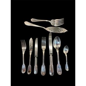 Christofle – Large Chinon-style Dinner Set – 86 Pieces In Silver-plated Metal