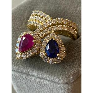 Ruby And Sapphire Cross Ring Ref 335.277