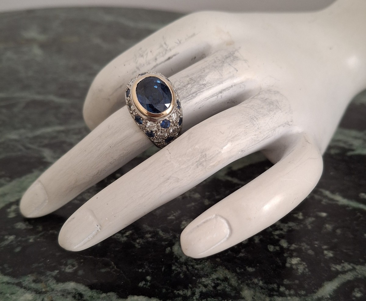 Bague "boule" saphirs et diamants