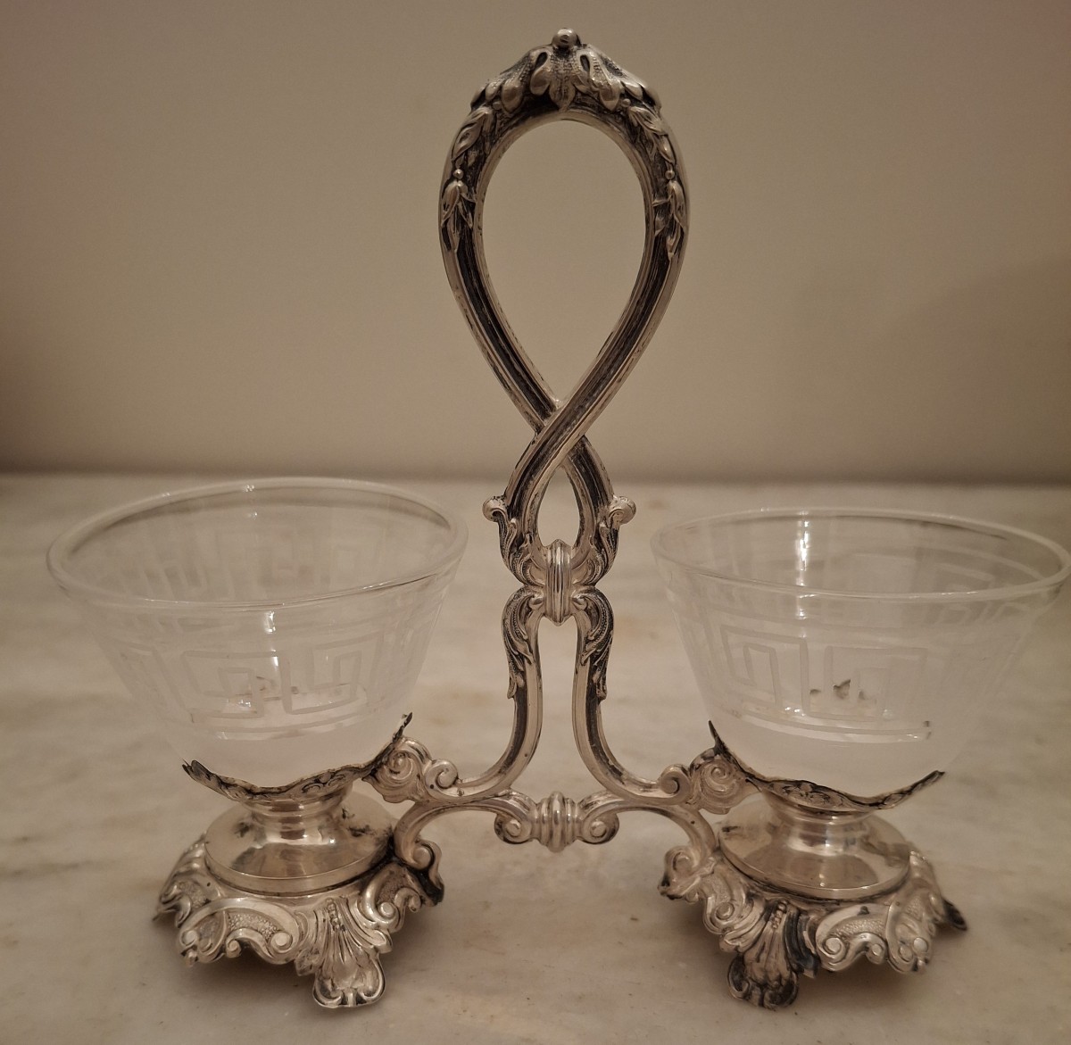 Salière double argent et cristal