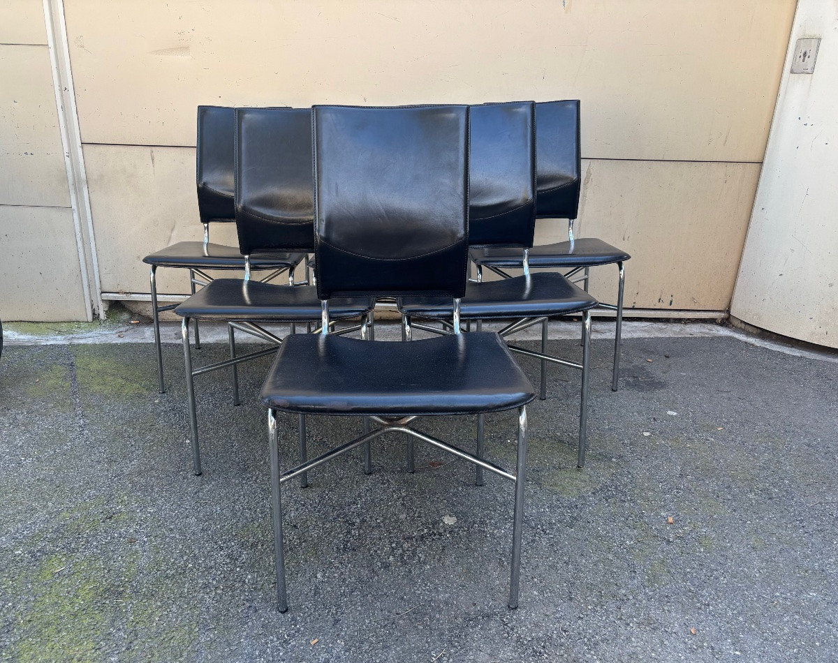 Lot De 6 Chaises Ross Littell Pour Matteo Grassi 80’-photo-2