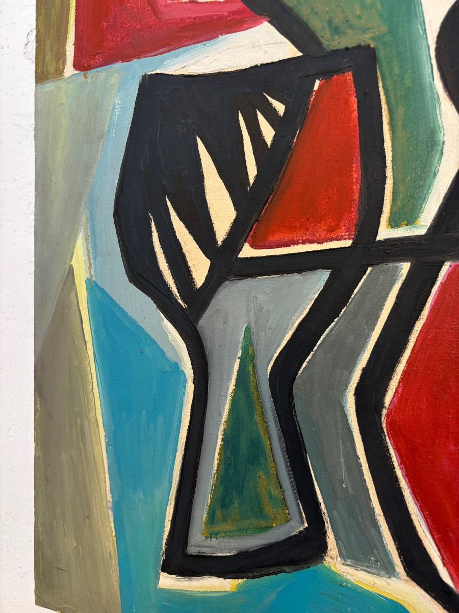 Tableau abstrait aux formes entrelacées.-photo-1