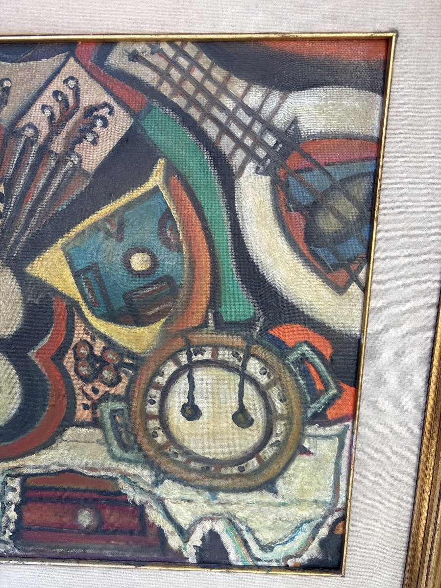 Nature Morte Musicale Signé Babel Huile sur bois -photo-1