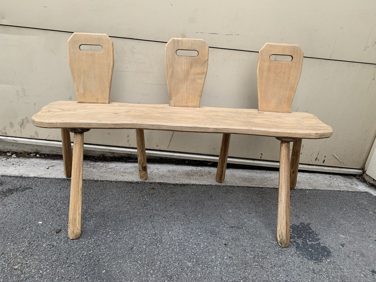 Small Brutalist Style Bench In Light Oak-photo-2