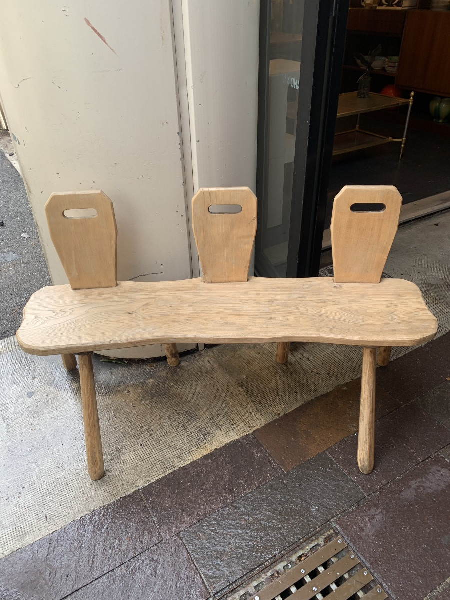 Small Brutalist Style Bench In Light Oak-photo-1
