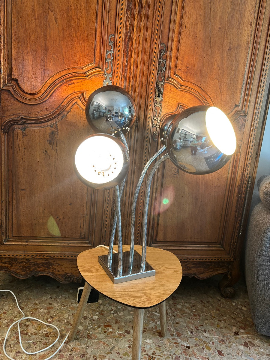 Lampe à poser design vintage en métal chromé – Années 1970