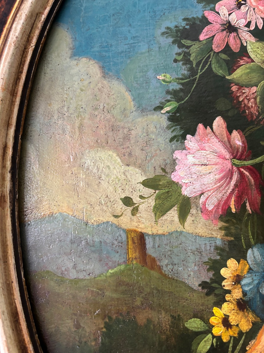 Paire de tableaux ovales bouquets de fleurs -photo-8