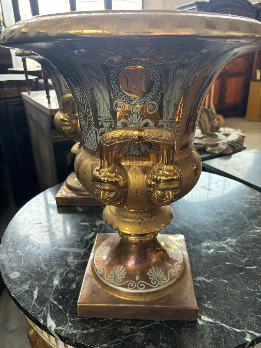 Paire de vase Médicis en porcelaine XIXème -photo-4