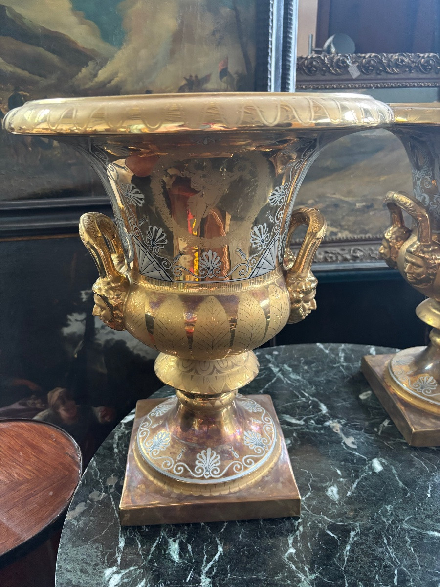 Paire de vase Médicis en porcelaine XIXème -photo-4