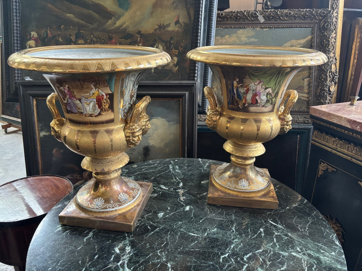 Paire de vase Médicis en porcelaine XIXème -photo-6