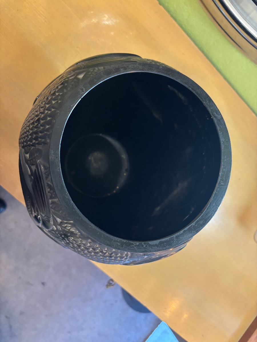 Large Black Molded Glass Vase "bird Of Paradise" By Pierre d'Avesn (1901–1990)-photo-2