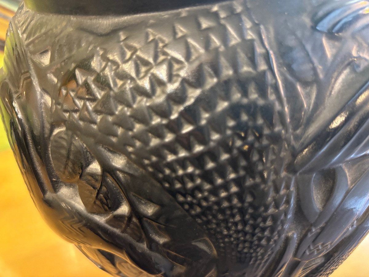 Large Black Molded Glass Vase "bird Of Paradise" By Pierre d'Avesn (1901–1990)-photo-2