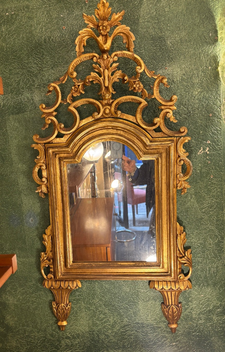 Miroir en bois doré sculpté et doré style Louis XVI-photo-4