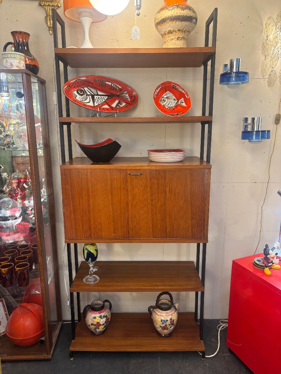 Elegant Scandinavian Bookcase-bar, 1960s-photo-4