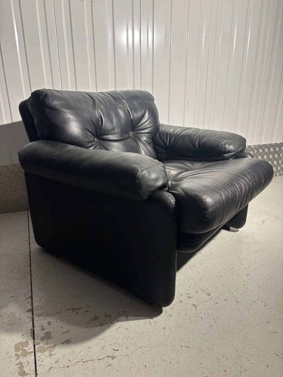 Black Leather Armchair – Tobia Scarpa For B&b Italia-photo-3