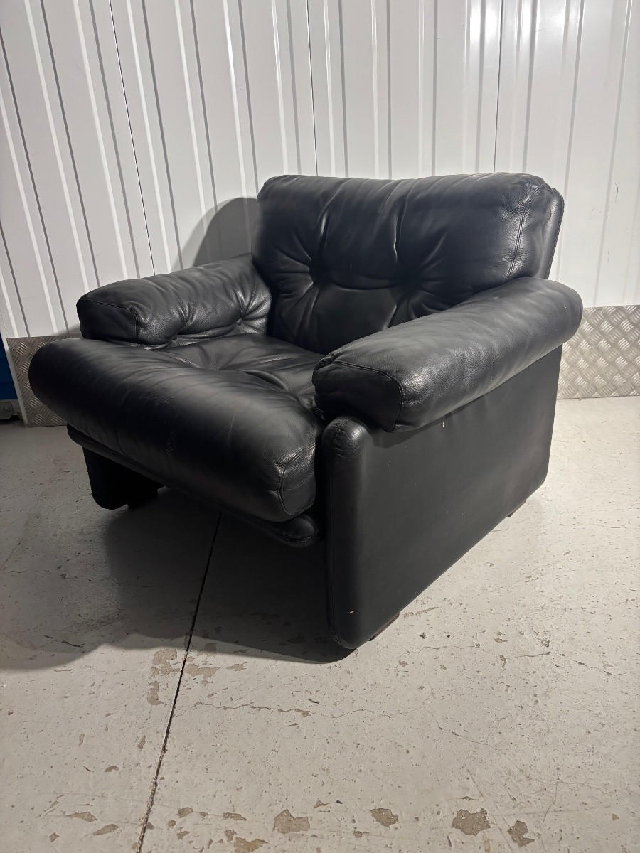 Black Leather Armchair – Tobia Scarpa For B&b Italia-photo-4