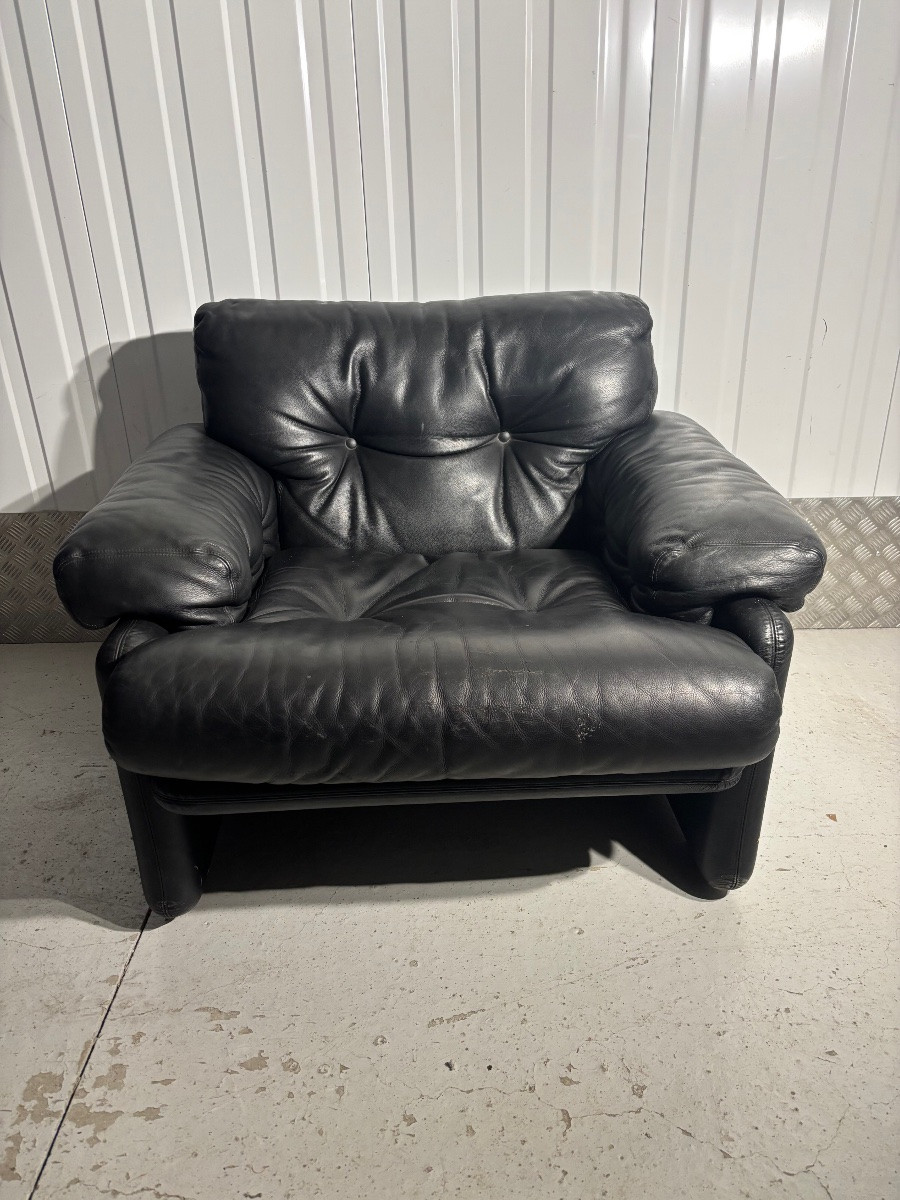 Black Leather Armchair – Tobia Scarpa For B&b Italia-photo-1