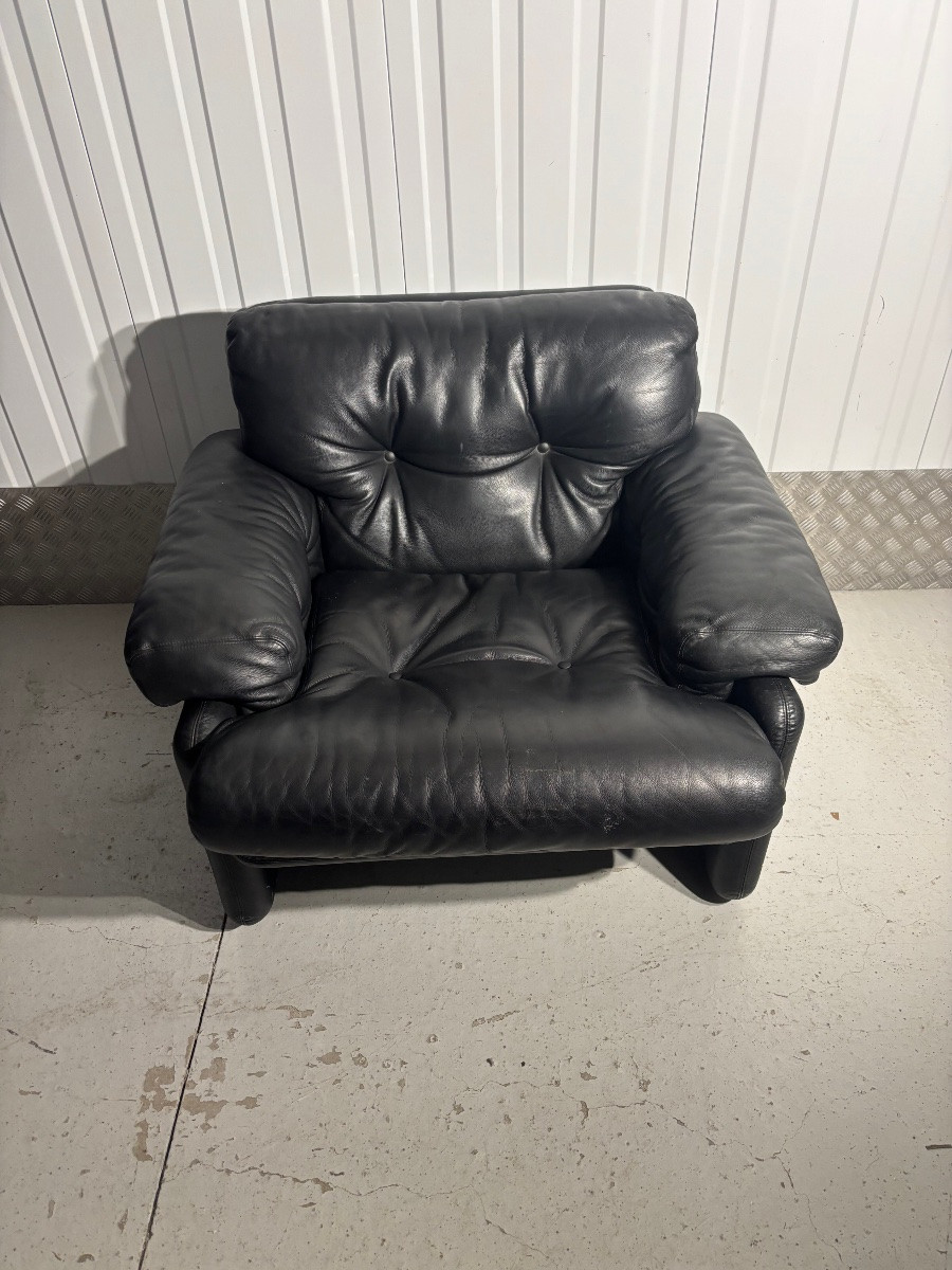 Black Leather Armchair – Tobia Scarpa For B&b Italia-photo-2