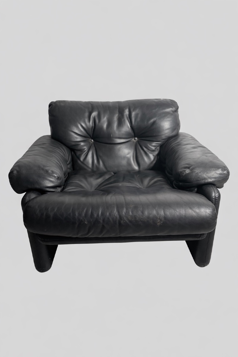 Black Leather Armchair – Tobia Scarpa For B&b Italia-photo-4