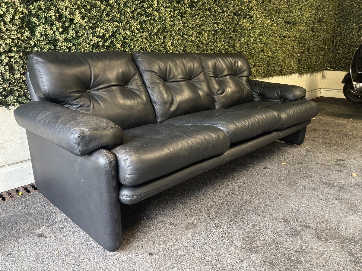 Three-seater Black Leather Sofa – Tobia Scarpa For B&b Italia-photo-3