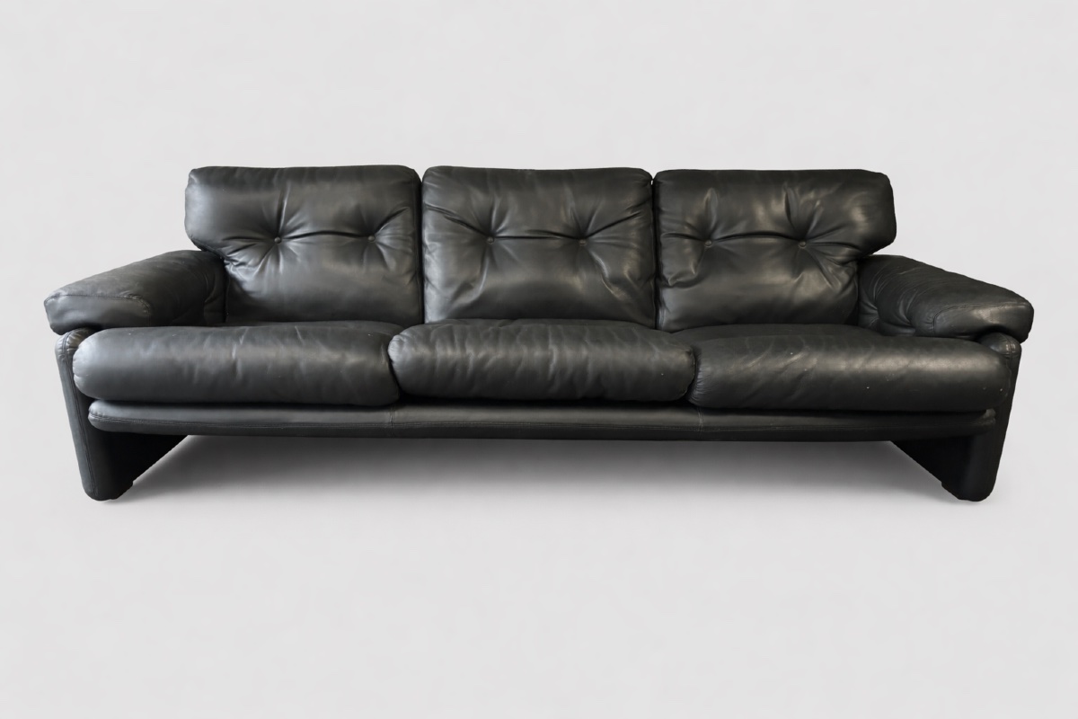 Three-seater Black Leather Sofa – Tobia Scarpa For B&b Italia-photo-4