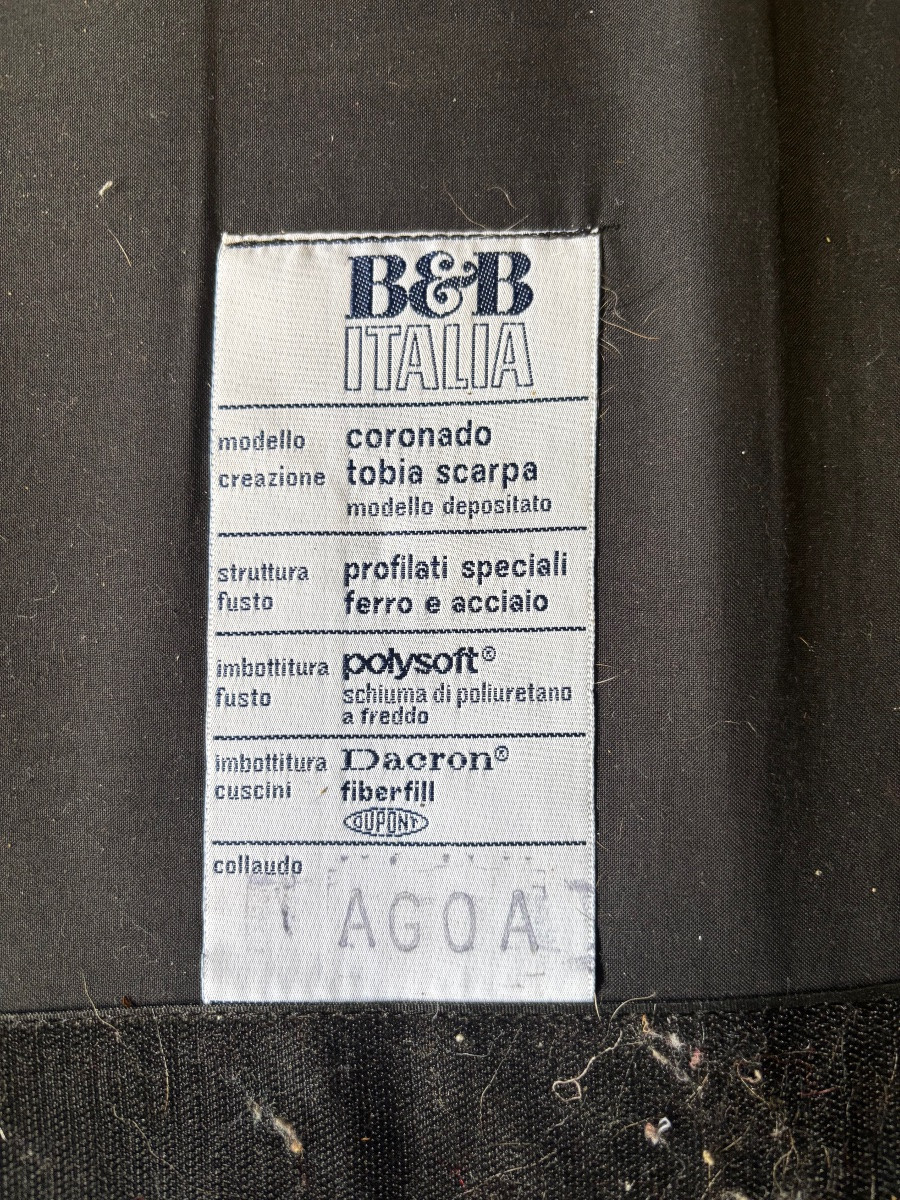 Three-seater Black Leather Sofa – Tobia Scarpa For B&b Italia-photo-6