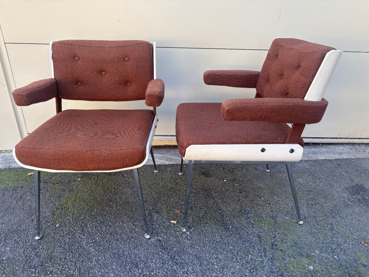 Paire de fauteuils par Alain Richard – design français années 1950/60-photo-2