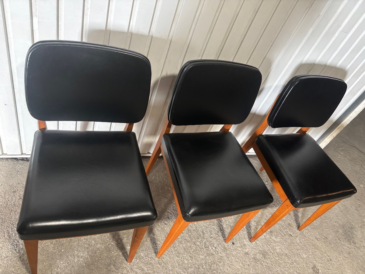 Set Of 4 Danish Chairs In Solid Wood And Black Vinyl – Scandinavian Design, 1960s-photo-3